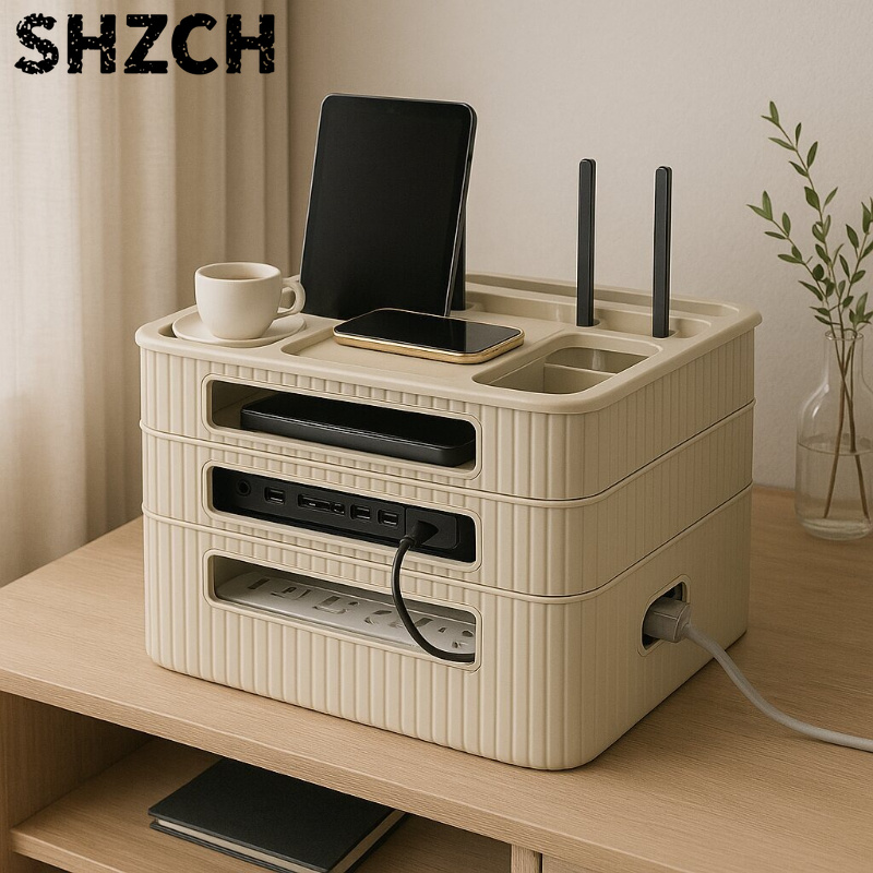 Home Office Box - WiFiルーター収納ボックス テレビセットトップボックスホルダー ホームオフィス リビングルーム ケーブルオーガナイザー モデムソケット収納ラック