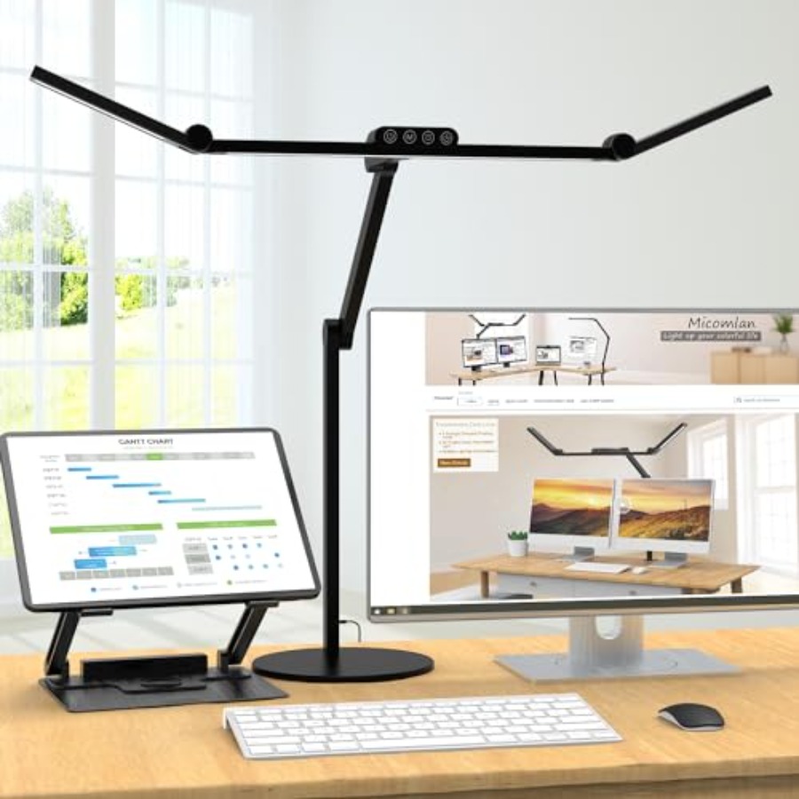 Office Table Home - 雰囲気照明付きアーキテクトデスクランプ、ベース付きホームオフィス用調節可能なLEDデスクライト、24W明るい自動調光テーブルランプ