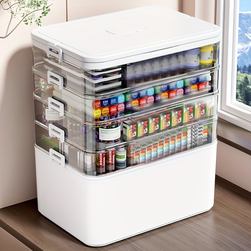 Home Office Box - 多機能多層収納ボックス、ハンドル付き、大/特大サイズ - 文房具収納、裁縫用品収納、オフィス用品、耐久性のある防水薬箱/薬ケース、独立した小型薬箱付き収納ボックス、自宅の寝室の収納や整理に最適、旅行用収納、ベッドの下に置くことができ、学校寮での使用にも便利、簡単に見つけられます。