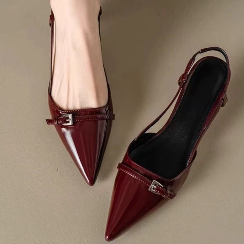 Home Office Makeover - 新しい夏の女性のドレスシューズパテントレザースリッポンポインテッドトゥサンダルバックルスリングバックミッドヒールパンプスサンダルムヘール