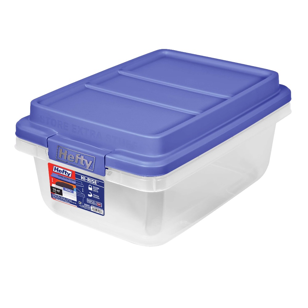 Home Office Box - 透明プラスチック収納容器、青い蓋付き、18クォート、小型収納ビンオーガナイザーボックス、家庭用、オフィス用