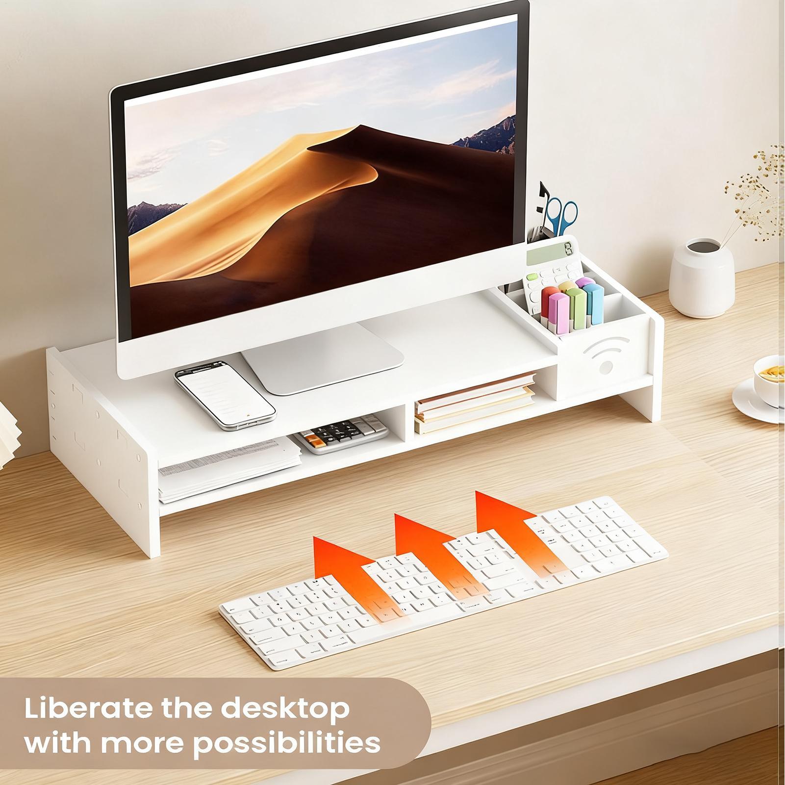 Monitor Riser Stand - デスク用コンピューターモニタースタンド 2段デスクシェルフ 高さ4.3インチ モニターライザー 収納オーガナイザー付き 家庭用ラップトップPCテレビ用