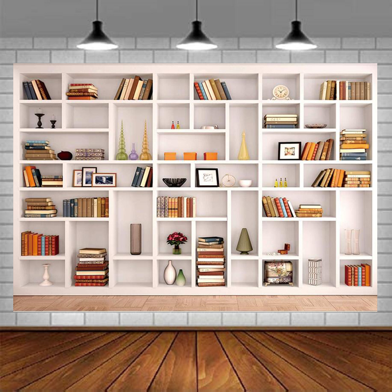 Home Office Zoom Background Free - 白い本棚写真撮影背景幕本棚オフィスビデオ会議Zoomホームオフィス装飾Zoom背景バナーポスター