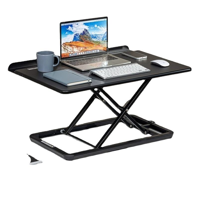Monitor Riser Stand - 空気圧式高さ調節可能なスタンディングデスクライザー 二層式モニタースタンド ノートパソコンライザー 折りたたみ式モバイルワークステーション オフィス用