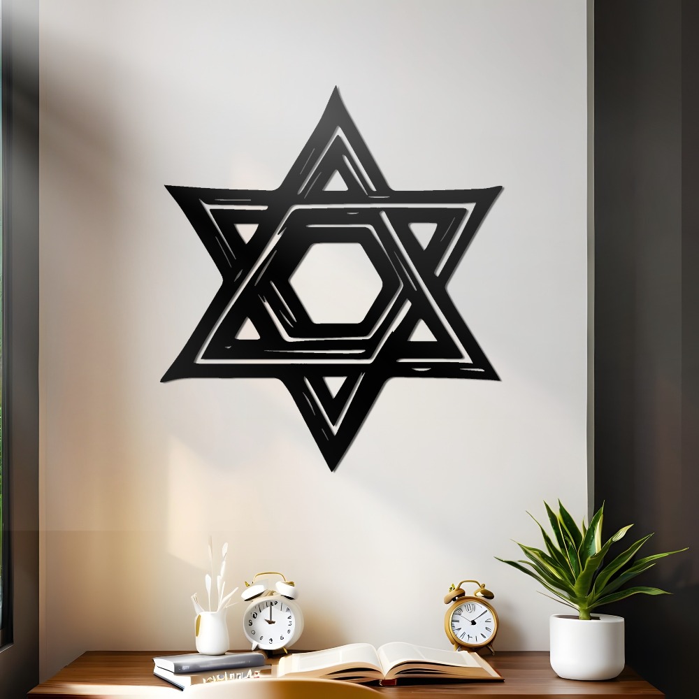 Home Office Decor - CIFBUY ダビデの星 メタルウォールアート 鉄製装飾 高耐久性 レーザーカット