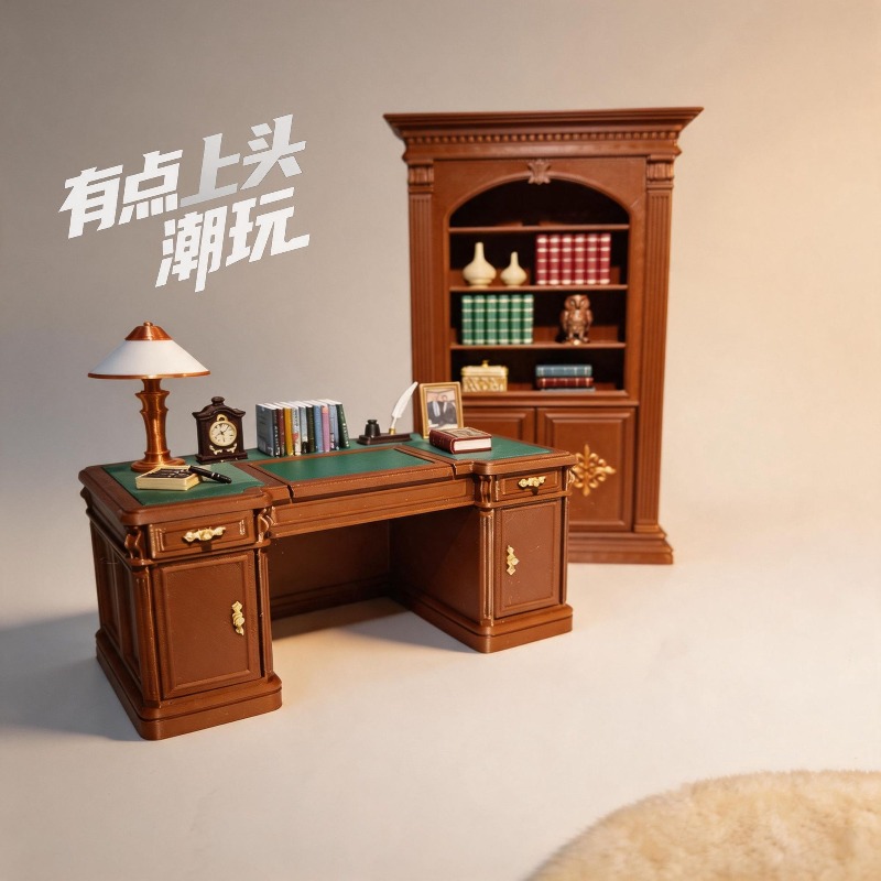 Home Office Freelancer - オリジナル 1/12 ミニチュアヴィンテージアメリカンスタイルオフィスデスクチェアセットリアルな装飾モデルキット家庭/オフィス用コレクターズアイテム