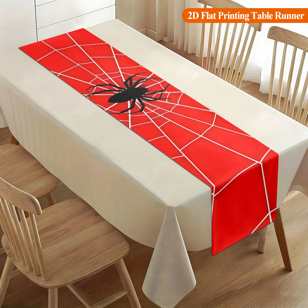 Home Office News - 1pc スパイダーウェブ レッドスパイダーテーブルランナー ホリデーパーティー装飾布 ホームキッチン ダイニング
