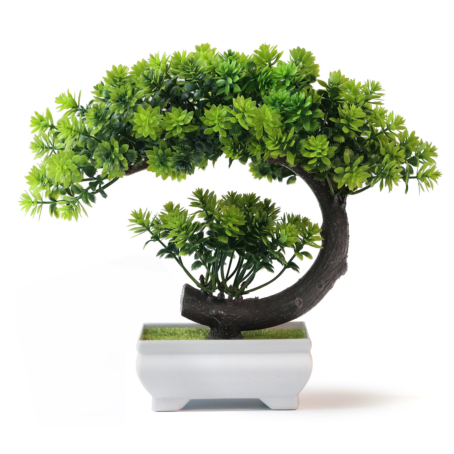 Home Office With Bookshelves - Uflower 小さな人工植物 緑の葉 プラスチック鉢植え盆栽 ホームデコレーション 室内