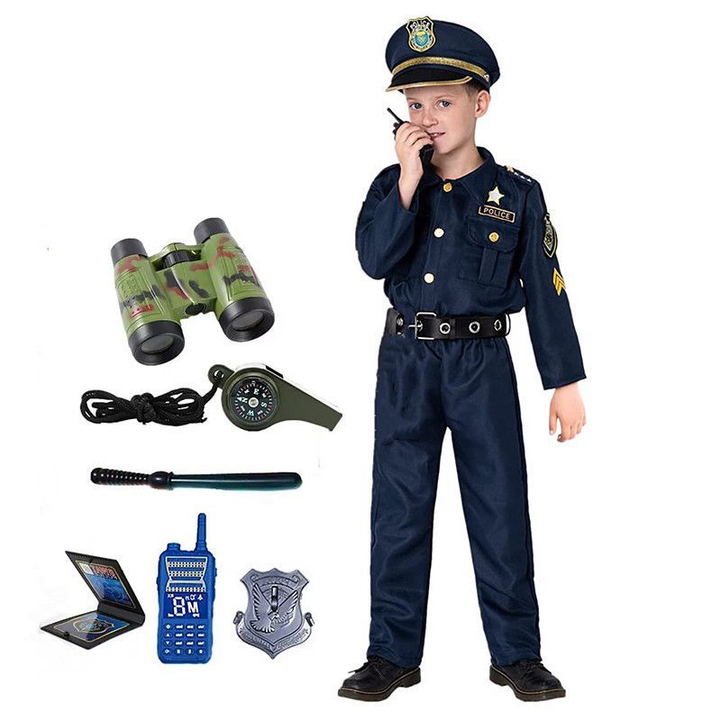 Home Office Makeover - 3-12歳のかわいいアメリカの子供用警察官コスチューム、男の子用警察官コスチューム、子供用ホリデードレスアップコスチューム、アクセサリーセット付き