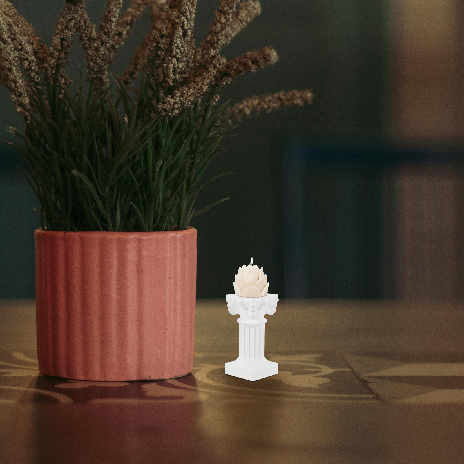 Office Table Home - 2個セット デスクトップ ローマ風円柱ホルダー 小型ギリシャ風円柱燭台 テーブル装飾品 ホームオフィス用装飾スタンド