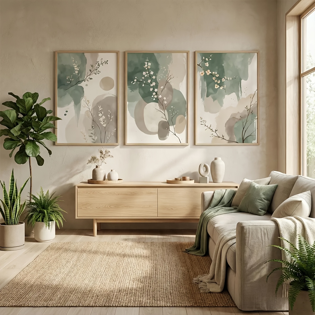 3ピース 日本風植物キャンバスウォールアート フレームレス抽 - Home Office Word のレビューと価格