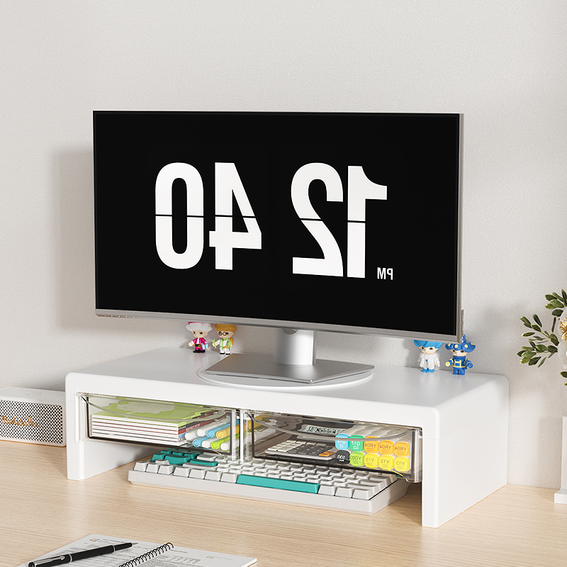 2段モニタースタンド、引き出し付きプラスチック製モニターライ - Monitor Riser Stand のレビューと価格