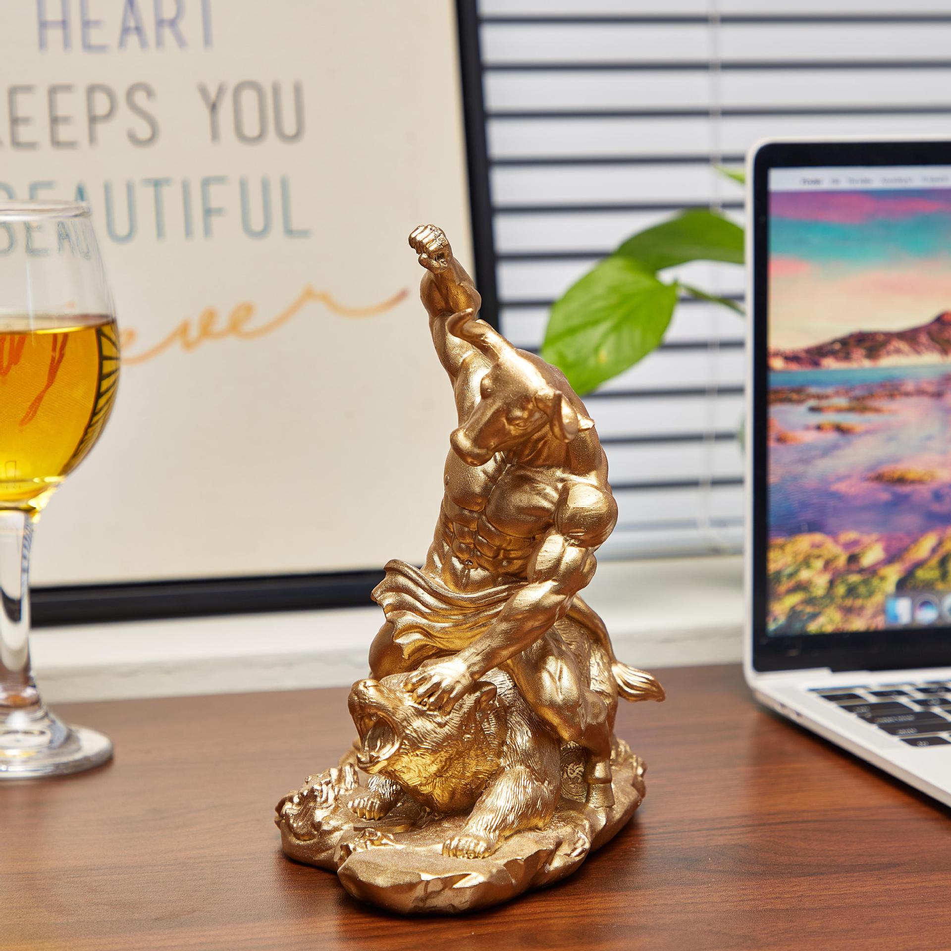 樹脂製動物オーナメント雄牛と熊の戦いの像クリエイティブ彫刻ホ - Home Office With Bookshelves のレビューと価格