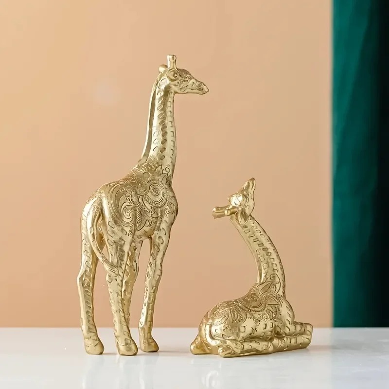 2個/セット キリンの置物、金色の彫像アートクラフト、本棚、 - Home Office With Bookshelves のレビューと価格