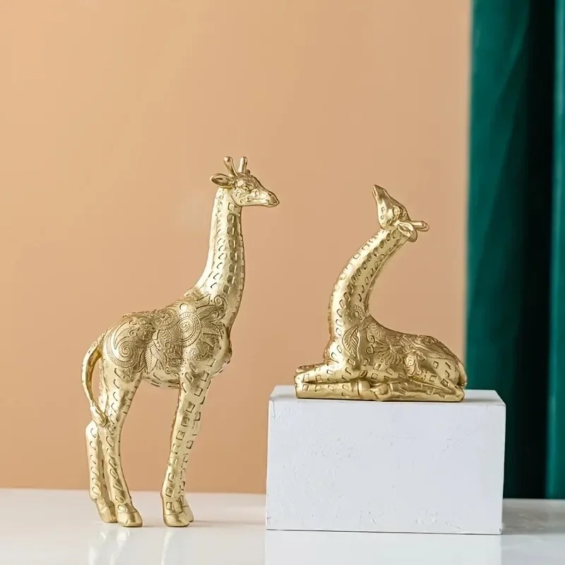 2個/セット キリンの置物、金色の彫像アートクラフト、本棚、 - Home Office With Bookshelves のレビューと価格