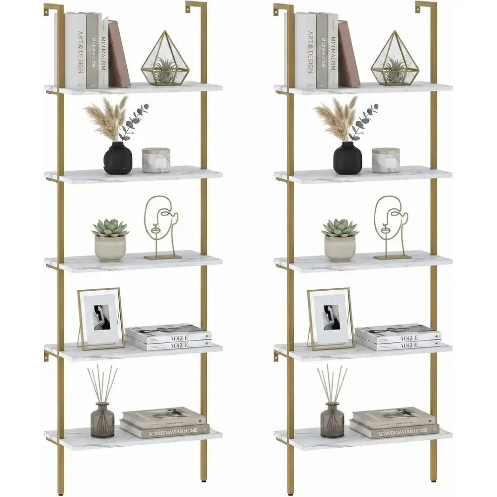 5段式白大理石壁掛け木製ラック - 工業スタイルの本棚（家庭 - Home Office With Bookshelves のレビューと価格