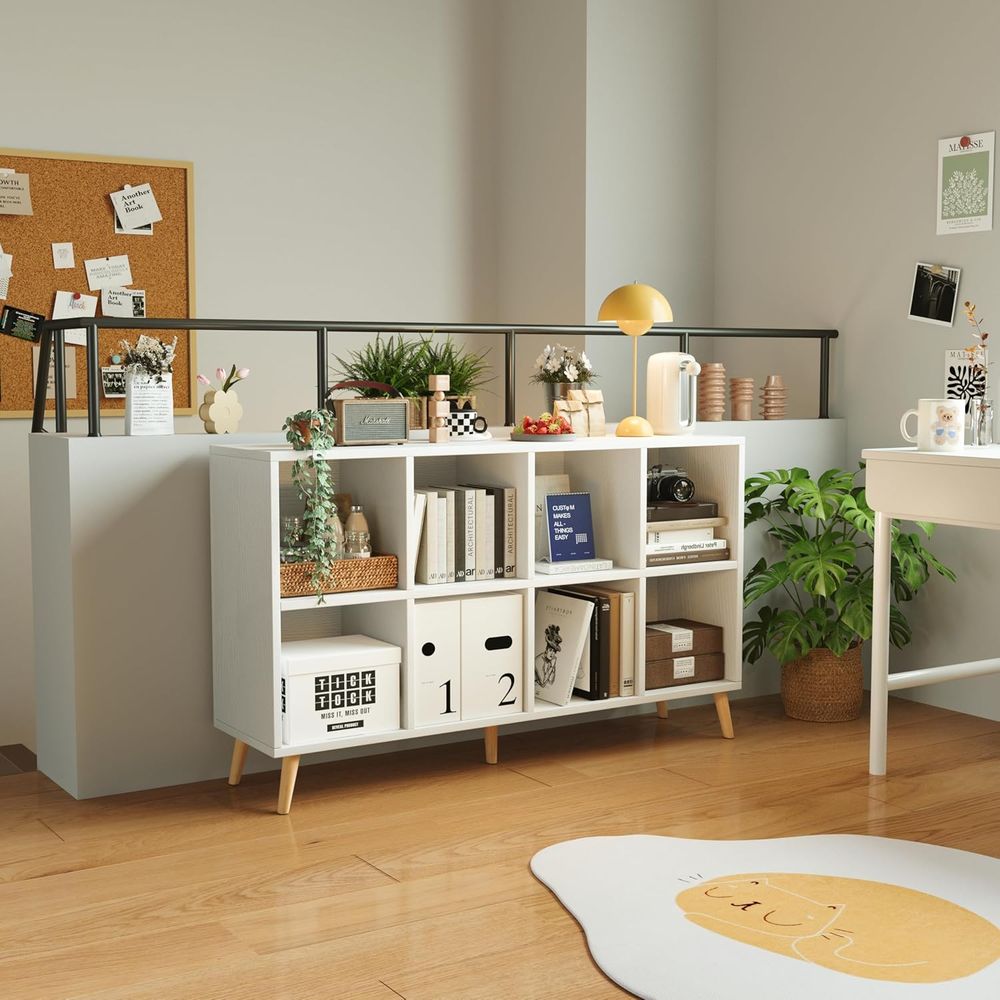 2段木製本棚 脚付き、11棚開口部、高さ47、ホームオフィス - Home Office With Bookshelves のレビューと価格