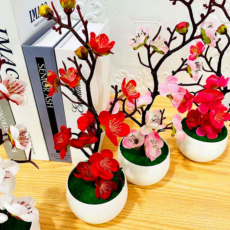 シミュレーション梅の花鉢植え人工プラスチック造花ホームオフィ - Home Office Word のレビューと価格