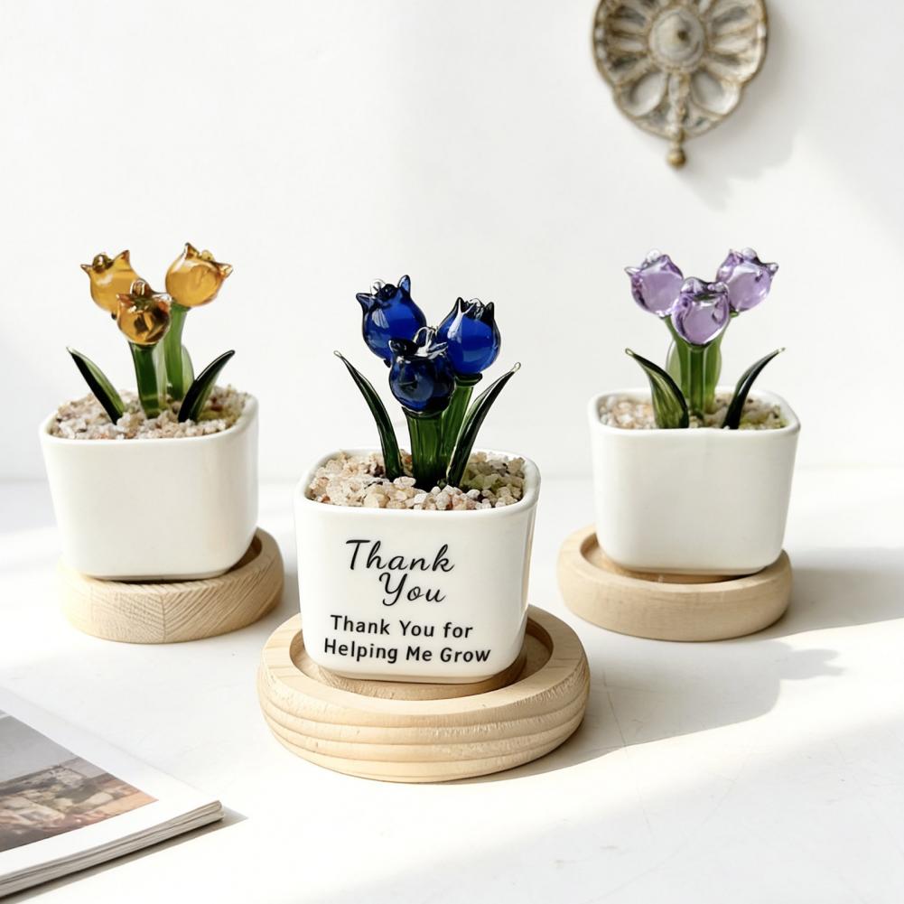 ミニ鉢植えガラスフラワーデコレーションミニチュアチューリップ - Home Office With Bookshelves のレビューと価格