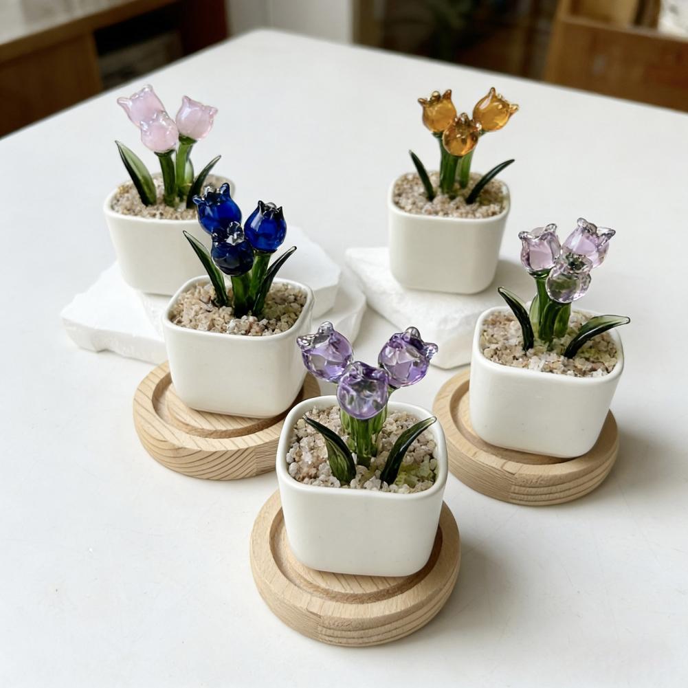 ミニ鉢植えガラスフラワーデコレーションミニチュアチューリップ - Home Office With Bookshelves のレビューと価格