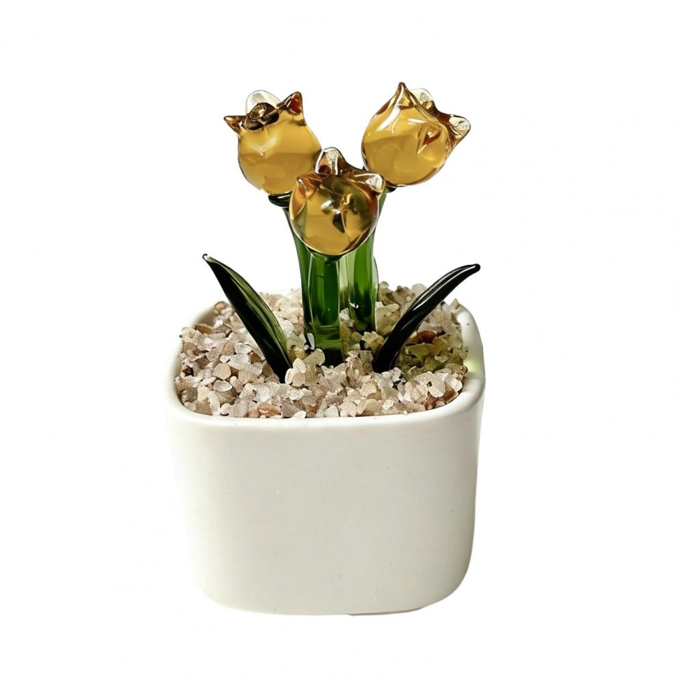 ミニ鉢植えガラスフラワーデコレーションミニチュアチューリップ - Home Office With Bookshelves のレビューと価格