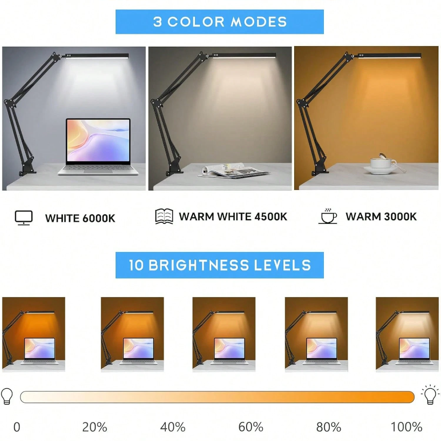 LEDデスクランプ 家庭用、読書用、勉強用、調節可能な目に優 - Office Table Home のレビューと価格