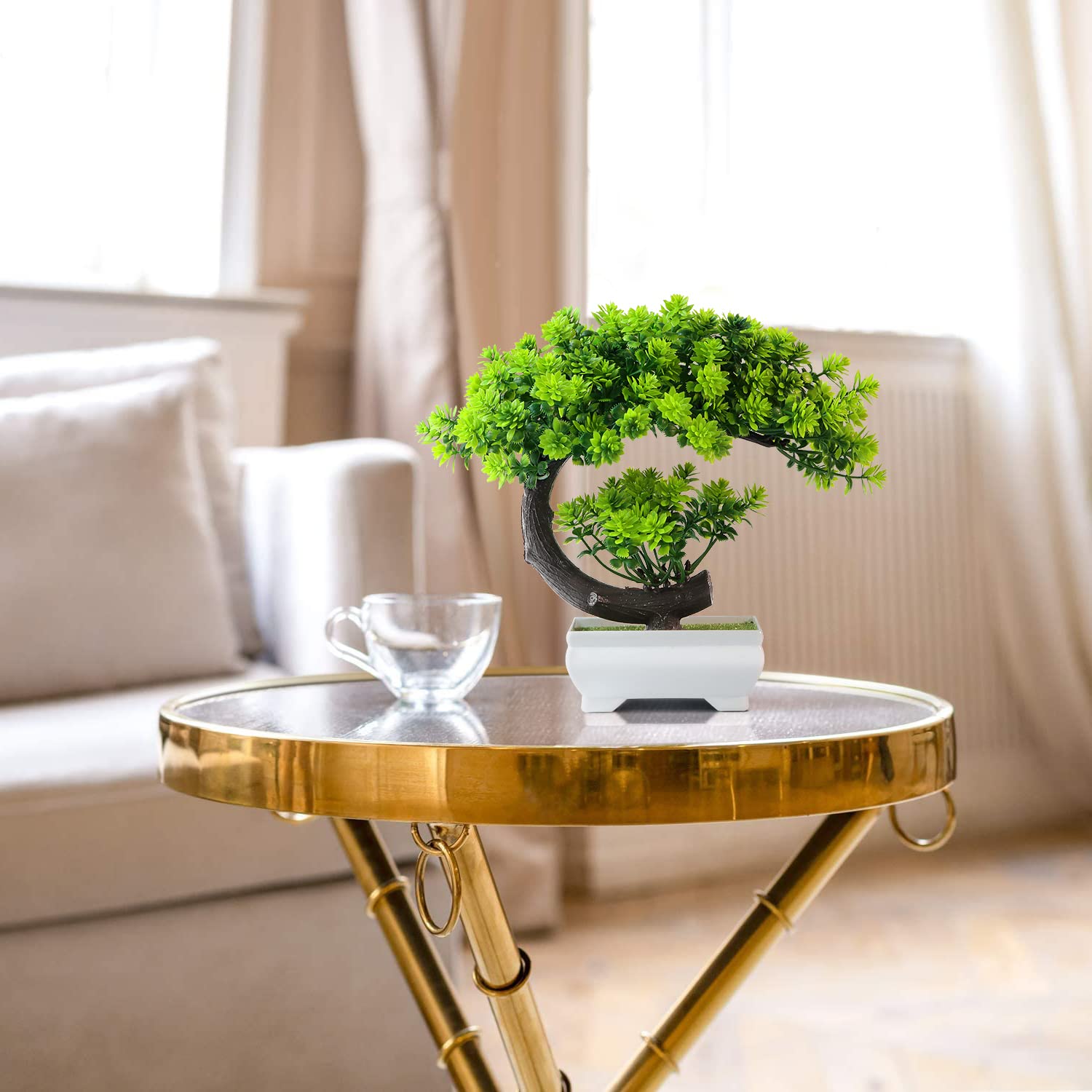 Uflower 小さな人工植物 緑の葉 プラスチック鉢植え盆 - Home Office With Bookshelves のレビューと価格