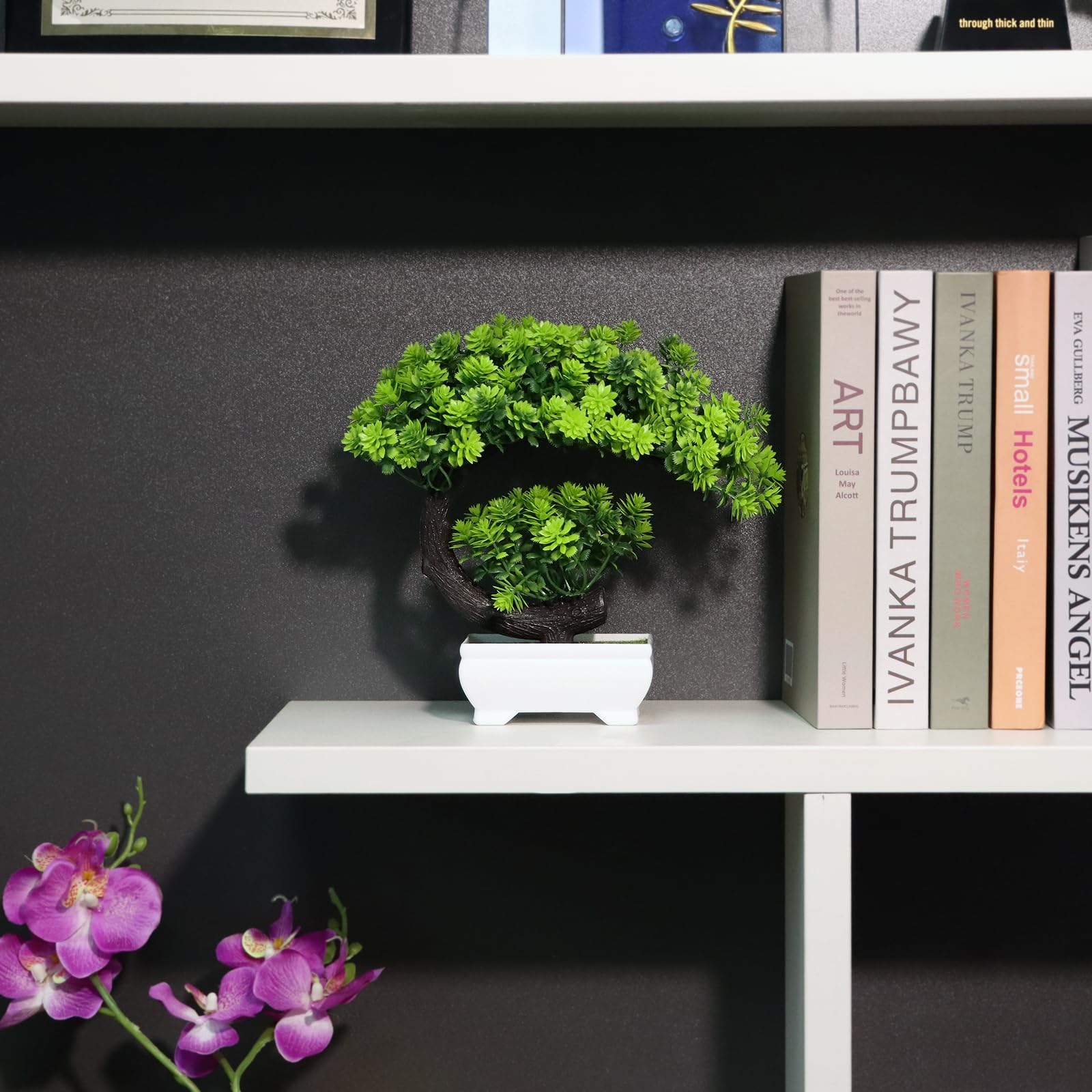 Uflower 小さな人工植物 緑の葉 プラスチック鉢植え盆 - Home Office With Bookshelves のレビューと価格