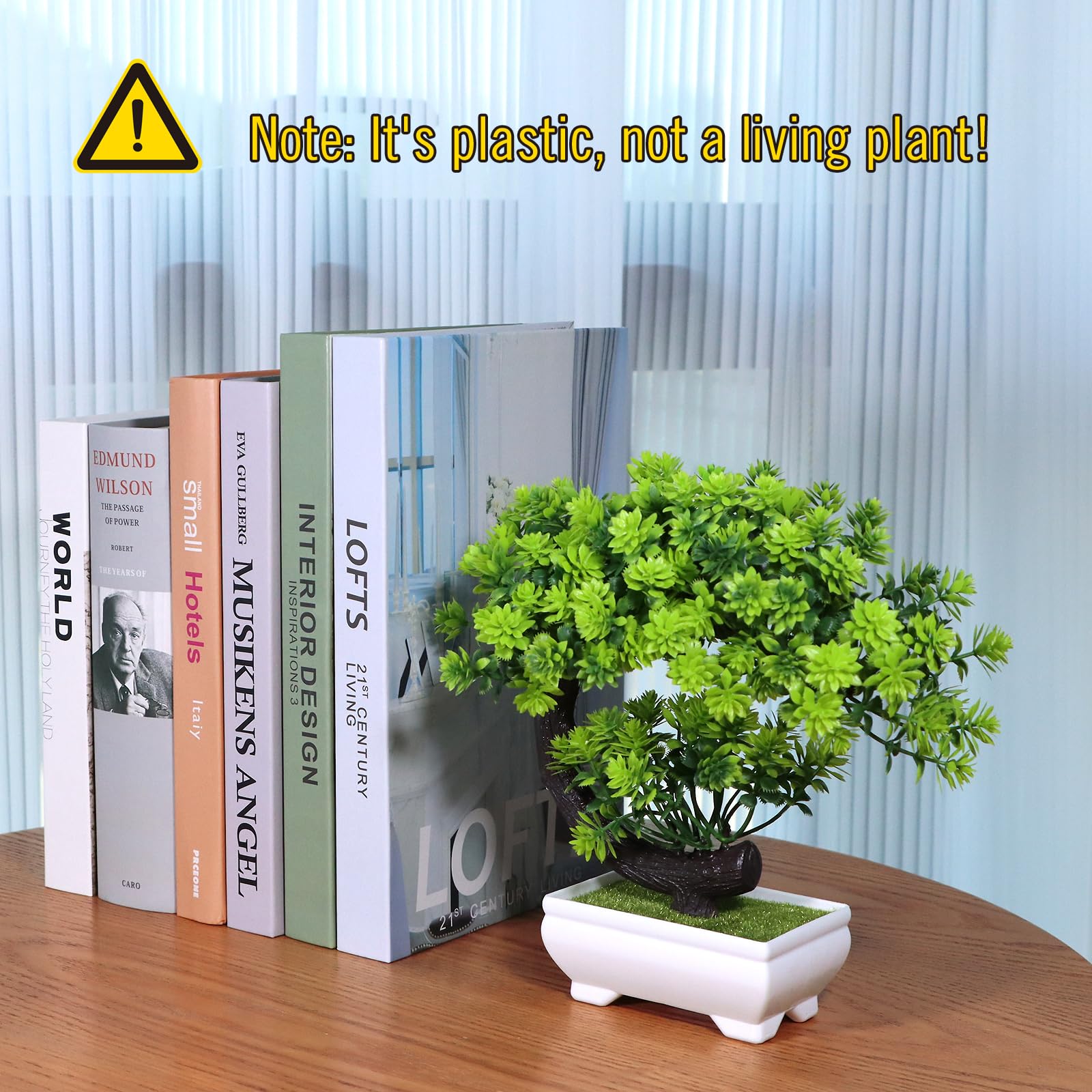 Uflower 小さな人工植物 緑の葉 プラスチック鉢植え盆 - Home Office With Bookshelves のレビューと価格